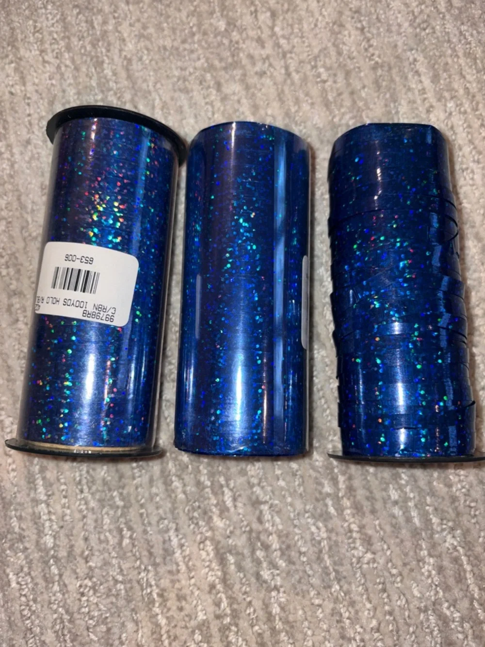 Lot of 11 Assorted Curling Ribbon - Blue, Black, Silver, White